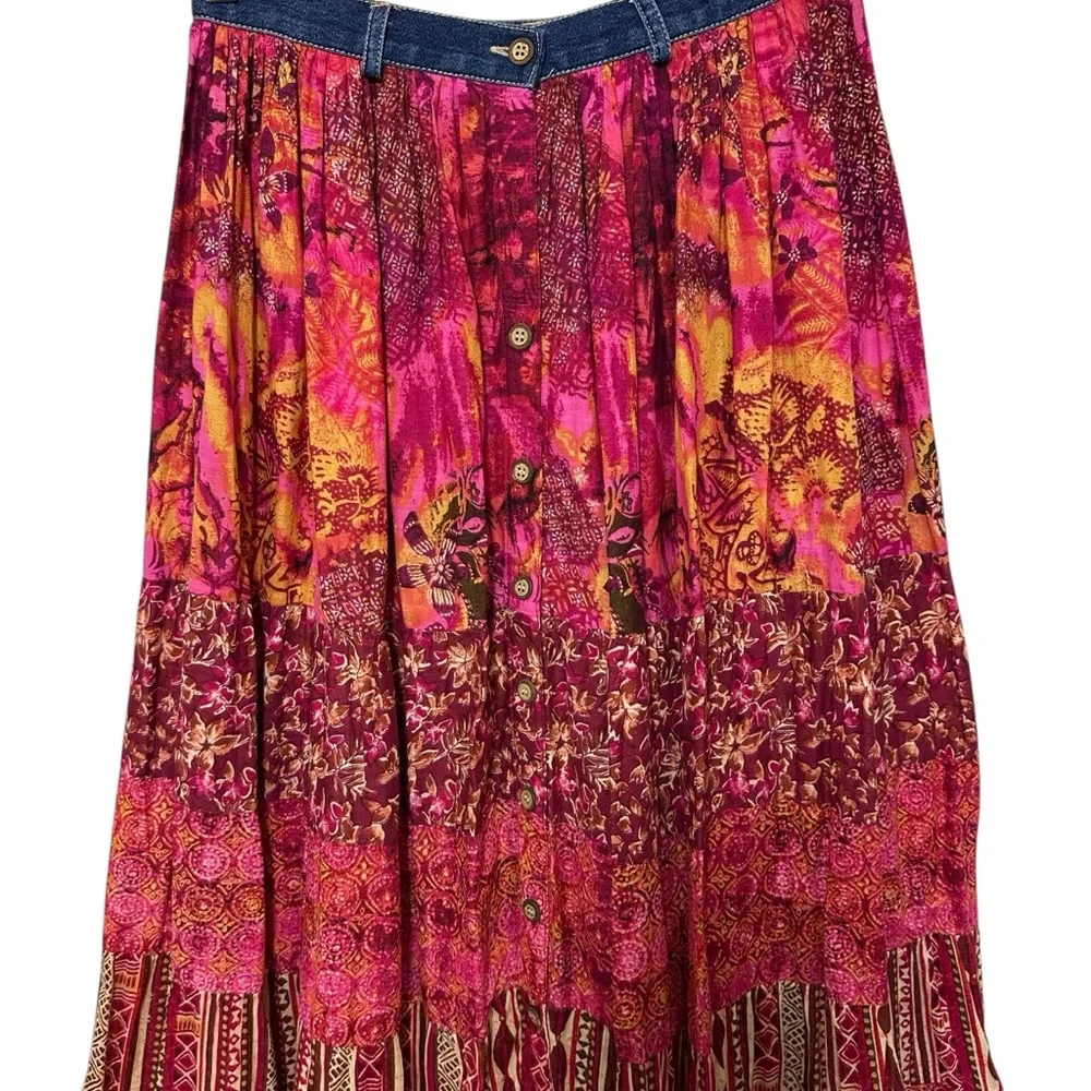 Vintage St. John's Bay Boho Cottagecore Flowy Patchwork Pattern Maxi Skirt, 4 - Picture 4 of 9